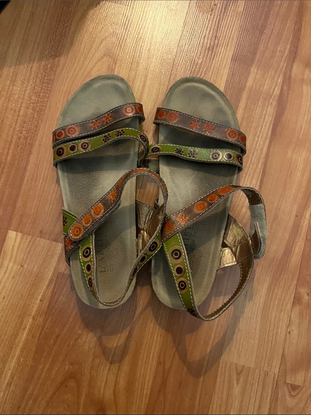 L'Artiste by Spring Step Amaryllis sandals featuring green and orange  Size 38